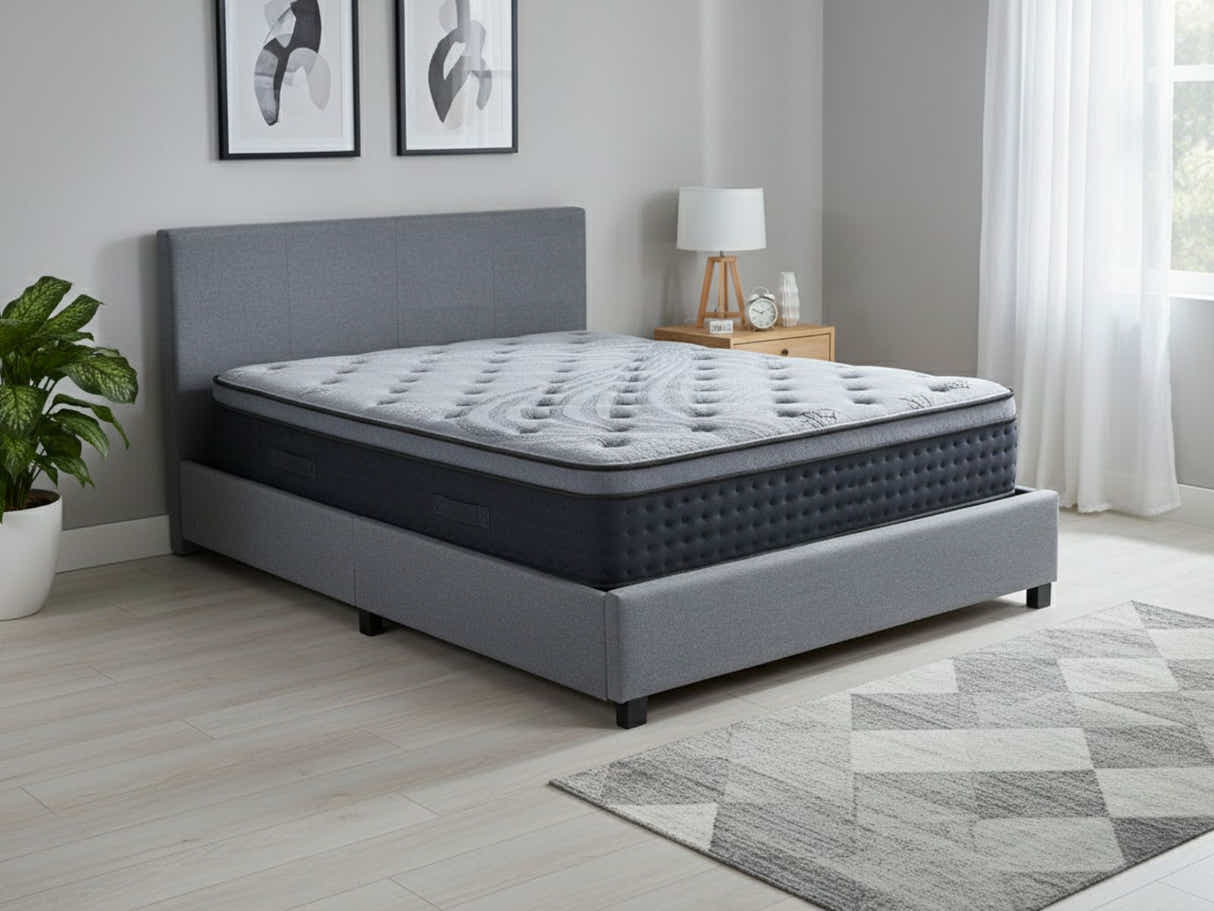 Bass Storage Bed Frame Grey & Euro Top Mattress B34 - Double