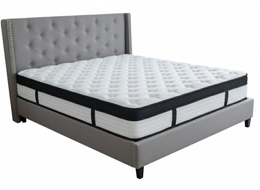 New Lisbeth Bed Frame Grey & Euro Top Mattress G31 - Queen