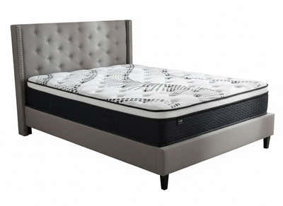New Lisbeth Bed Frame Grey & Euro Top Mattress J32 - Queen