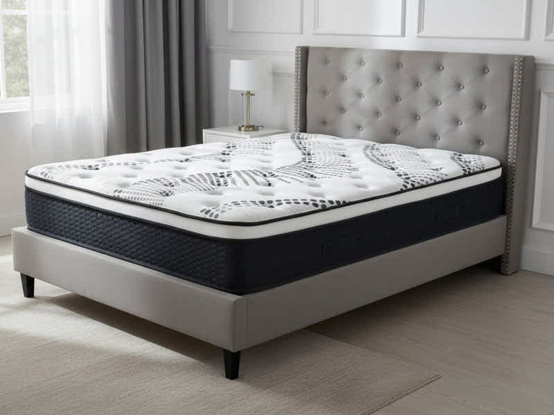 New Lisbeth Bed Frame Grey & Euro Top Mattress J32 - Queen (Combo)