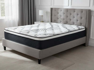 New Lisbeth Bed Frame Grey & Euro Top Mattress J32 - Queen (Combo)
