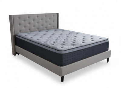 New Lisbeth Bed Frame Grey & Euro Top Mattress B34 - Queen