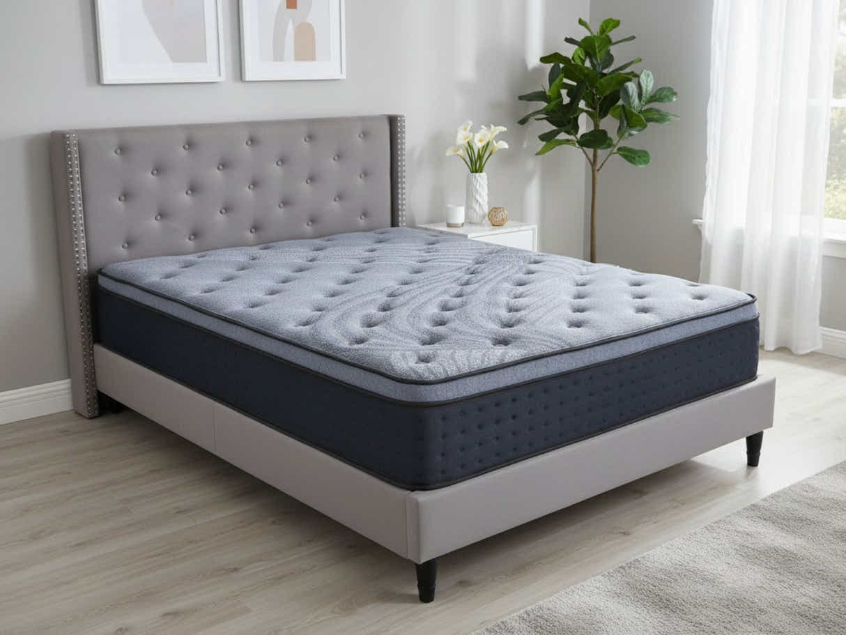 New Lisbeth Bed Frame Grey & Euro Top Mattress B34 - Queen