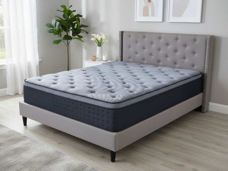 New Lisbeth Bed Frame Grey & Euro Top Mattress B34 - Queen (Combo)