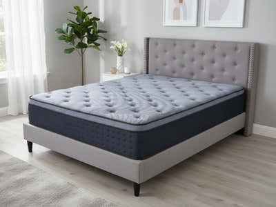 New Lisbeth Bed Frame Grey & Euro Top Mattress B34 - Queen (Combo)