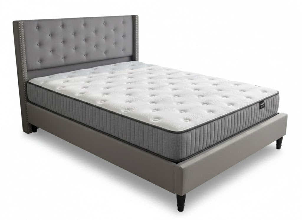 New Lisbeth Bed Frame Grey & FIRM23 Mattress - Queen