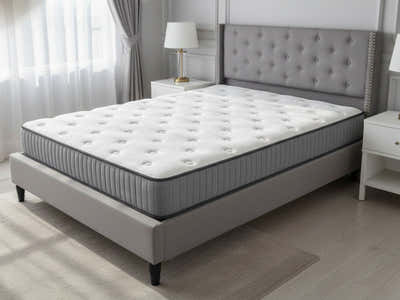 New Lisbeth Bed Frame Grey & FIRM23 Mattress - Queen (Combo)