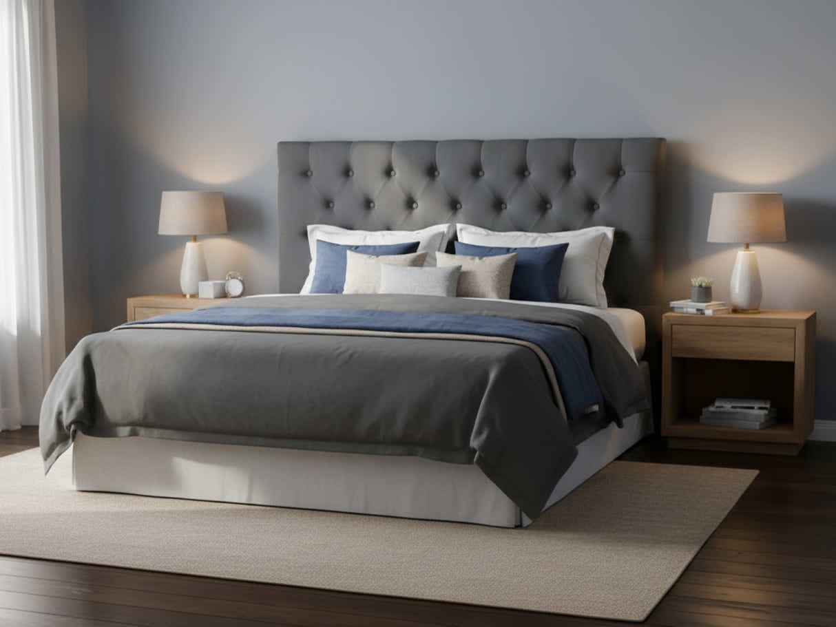 Rakel Fabric Headboard Grey - Double