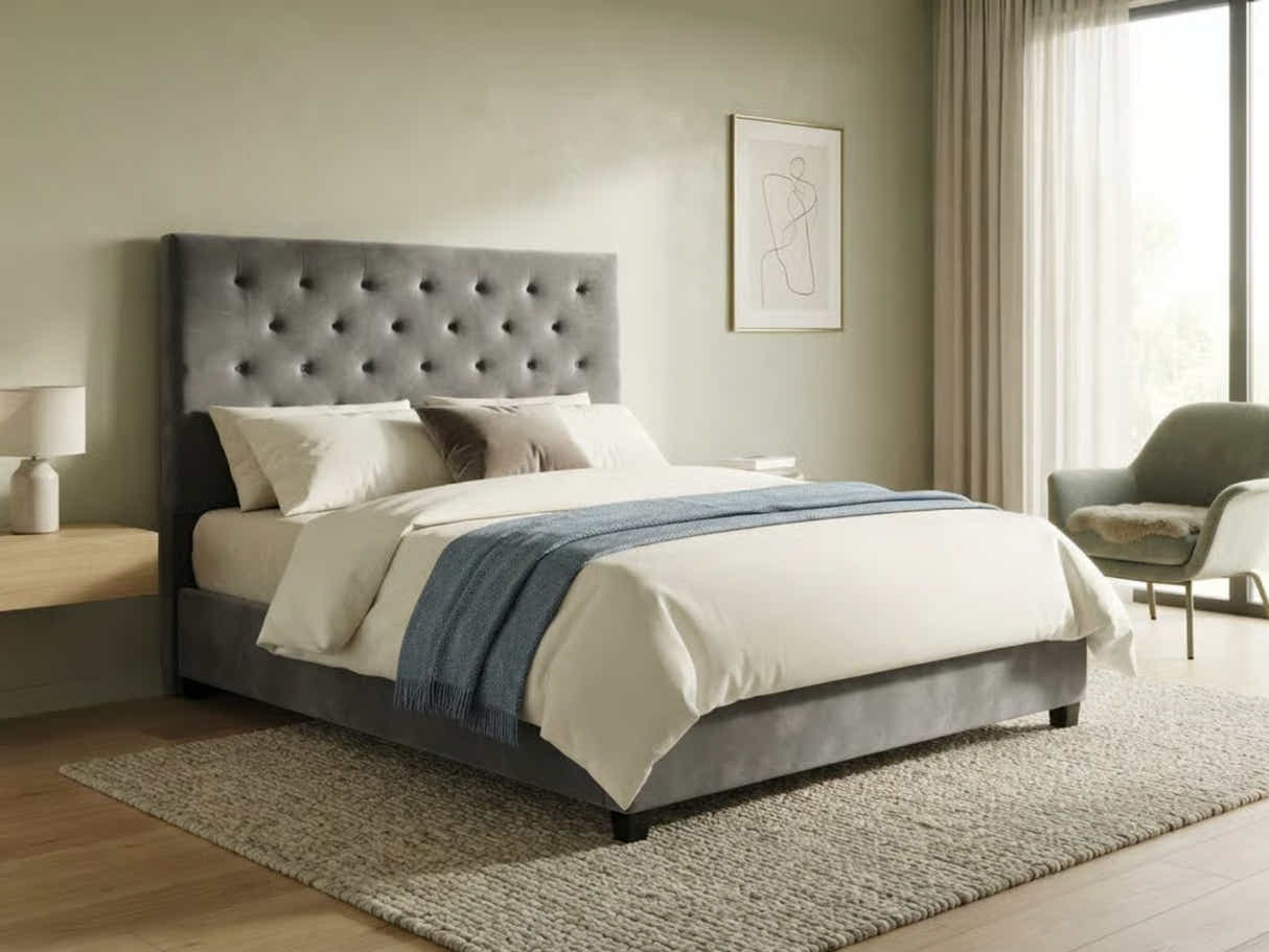 Rakel Velvet Headboard Grey - Double