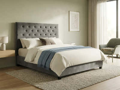 Rakel Velvet Headboard Grey - Double