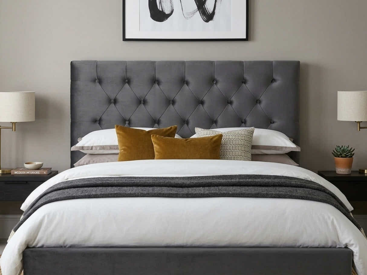Rakel Velvet Headboard Grey - Queen