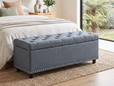 Toby Linen Ottoman Bench with Storage - Grey
