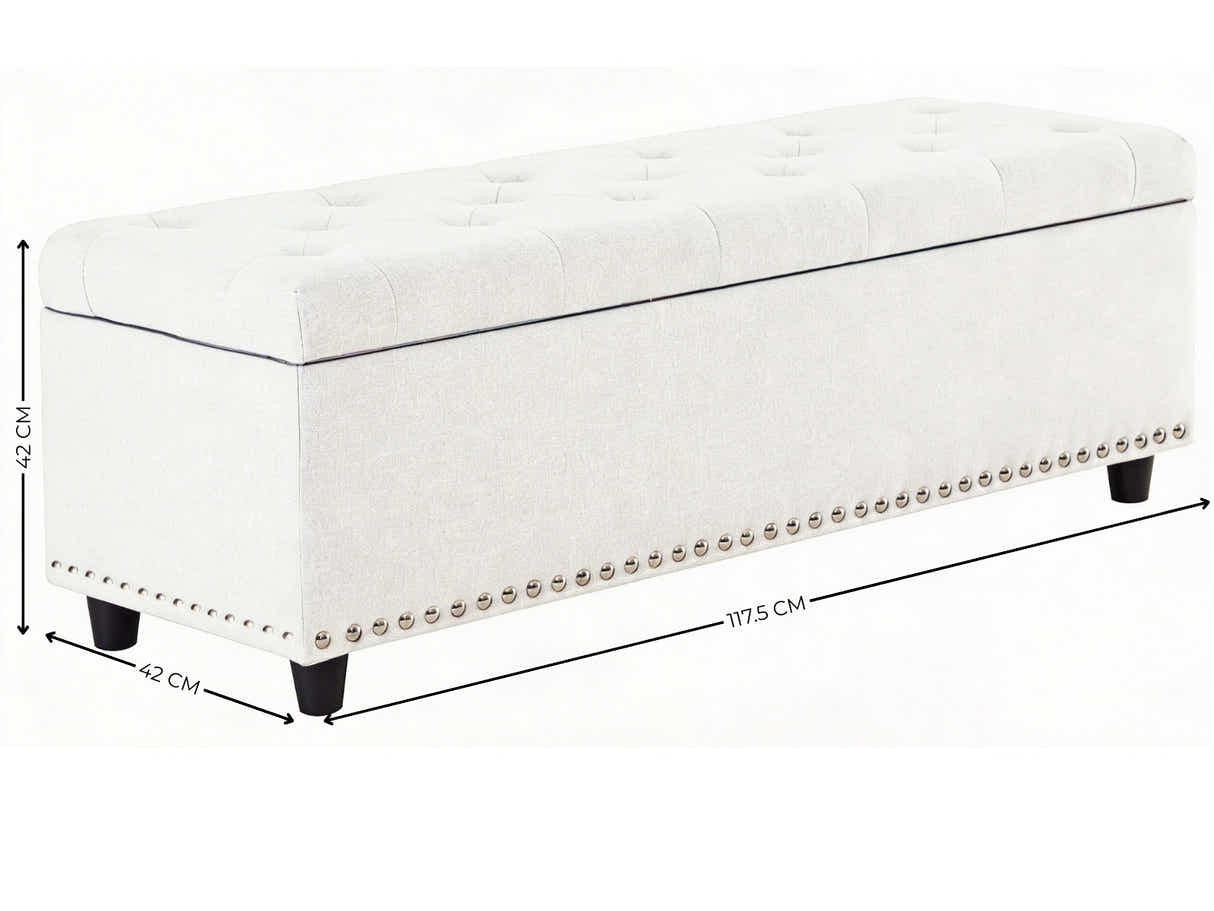 Toby Linen Ottoman Bench with Storage - Beige