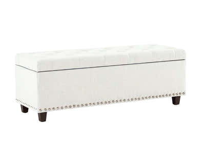 Toby Linen Ottoman Bench with Storage - Beige