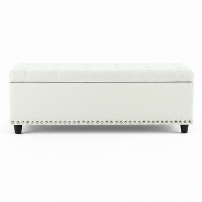 Toby Linen Ottoman Bench with Storage - Beige