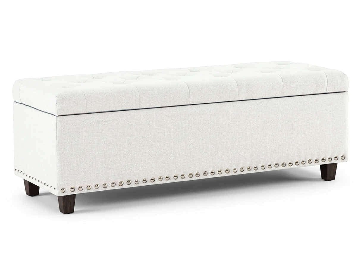 Toby Linen Ottoman Bench with Storage - Beige