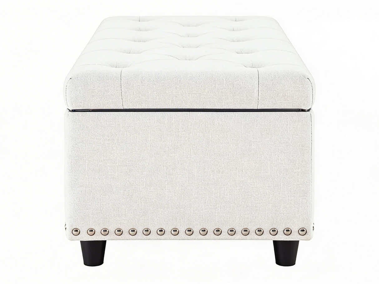 Toby Linen Ottoman Bench with Storage - Beige