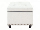 Toby Linen Ottoman Bench with Storage - Beige