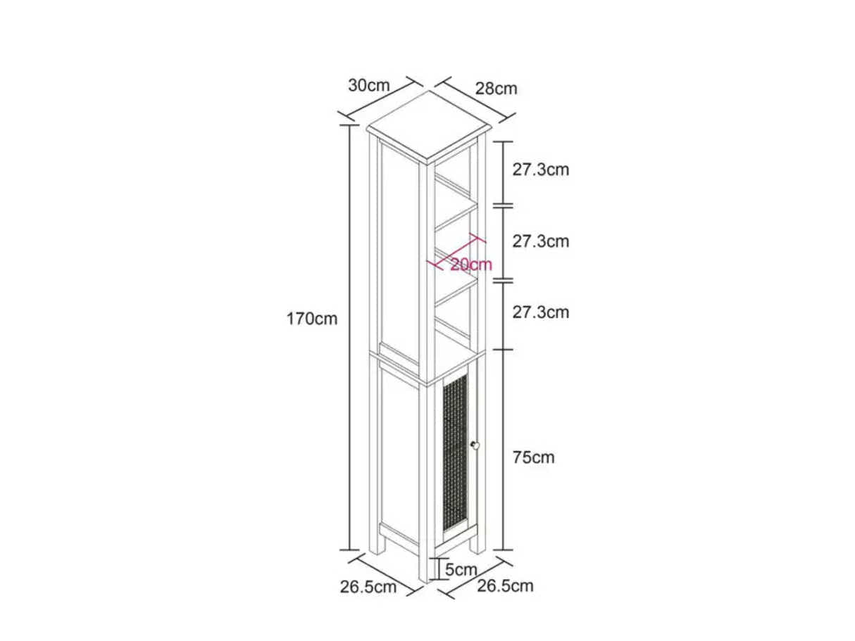 Tower Cabinet with Rattan Door - Grey