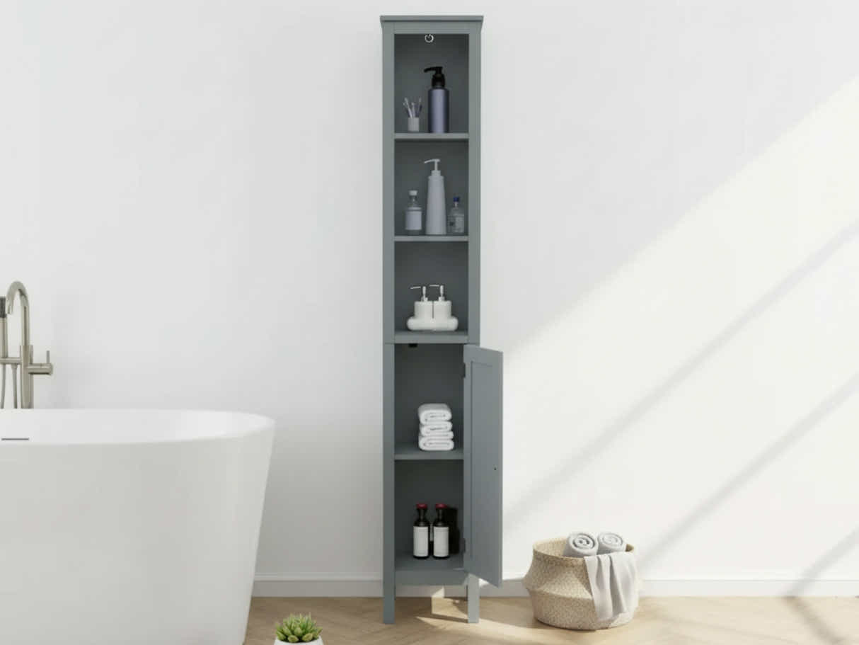 Tower Cabinet with Rattan Door - Grey