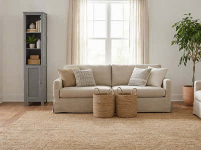 Tower Cabinet with Rattan Door - Grey