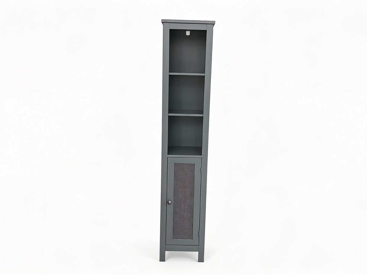 Tower Cabinet with Rattan Door - Grey