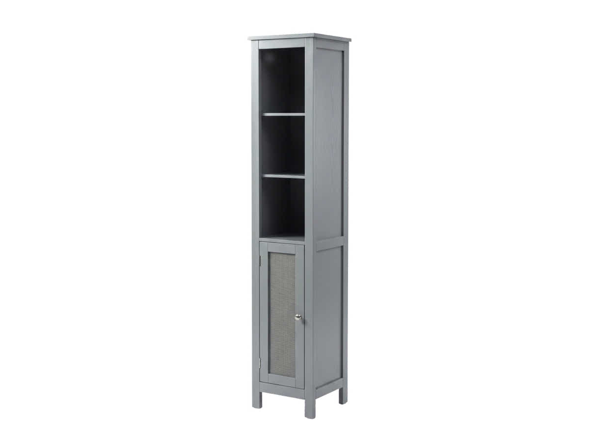 Tower Cabinet with Rattan Door - Grey