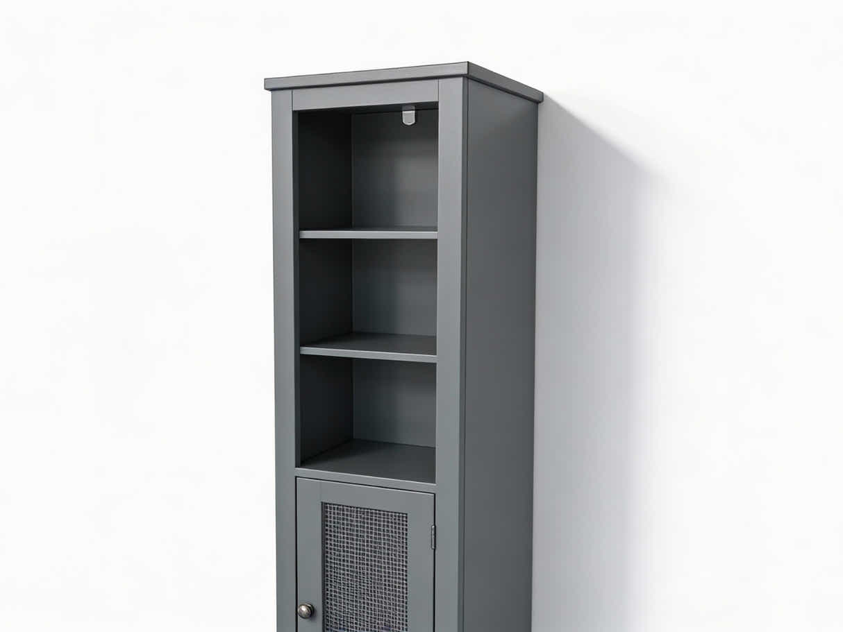 Tower Cabinet with Rattan Door - Grey