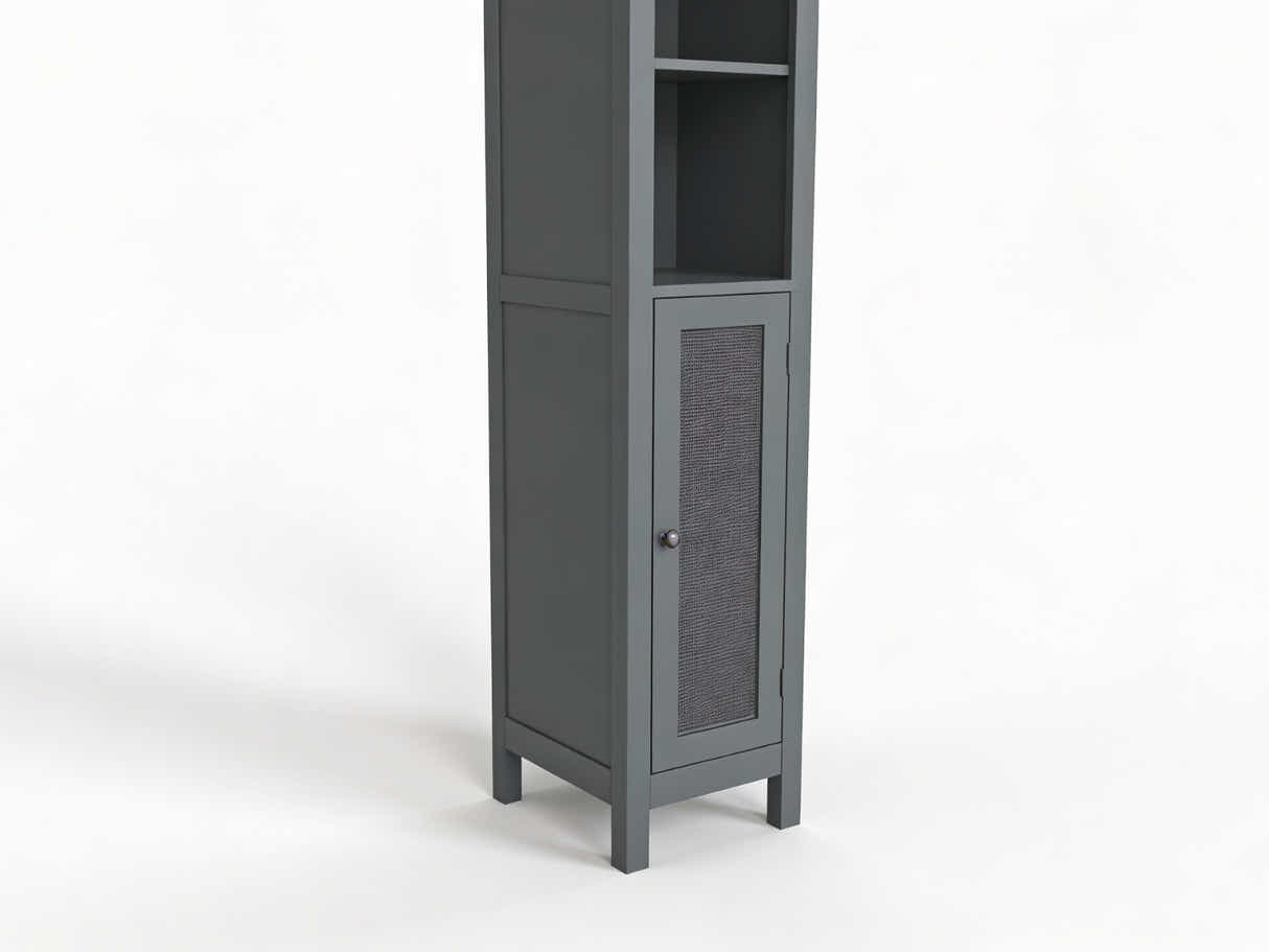 Tower Cabinet with Rattan Door - Grey
