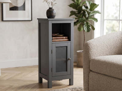 1-Door Rattan Storage Cabinet - Grey