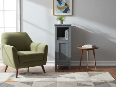 1-Door Rattan Storage Cabinet - Grey