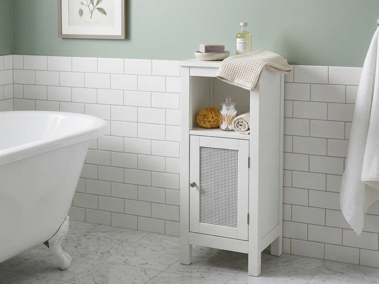 1-Door Rattan Storage Cabinet - White