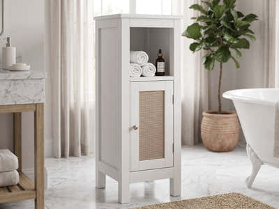 1-Door Rattan Storage Cabinet - White