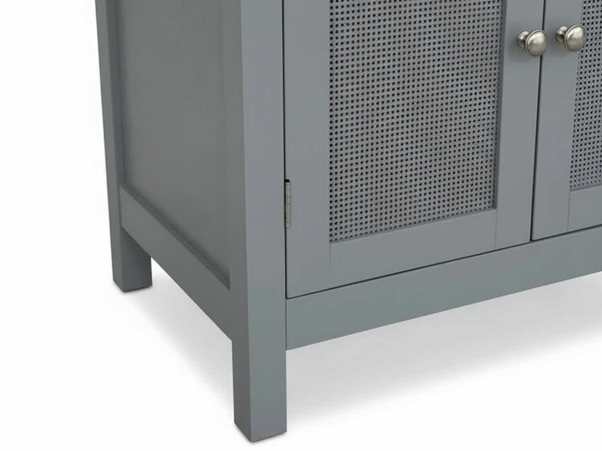 2-Door Rattan Storage Cabinet - Grey