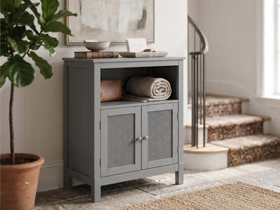2-Door Rattan Storage Cabinet - Grey
