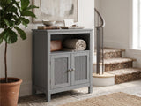 2-Door Rattan Storage Cabinet - Grey