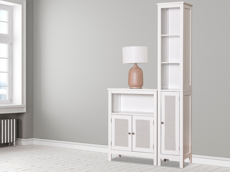 2-Door Rattan Storage Cabinet - White