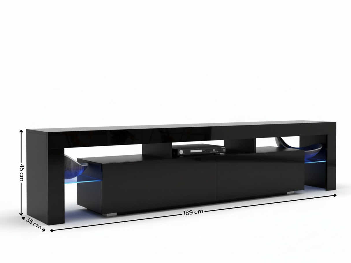 DS Glansig LED Entertainment Unit Black - 190 cm