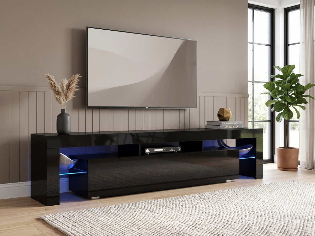 DS Glansig LED Entertainment Unit Black - 190 cm