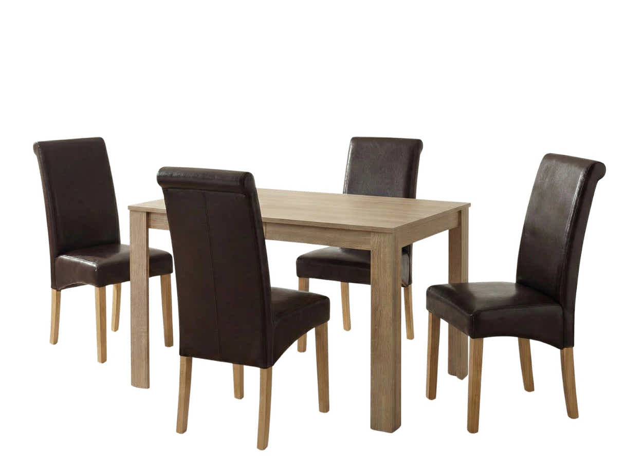 Skog Wooden Dining Table - 120 cm & Giesle PU Dining Chair Dark Brown - Set of 4