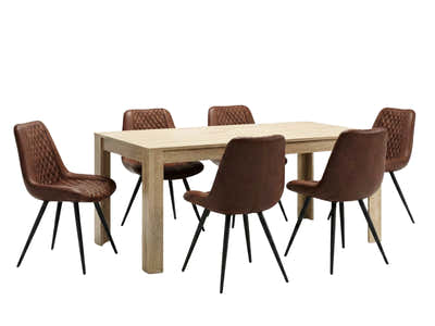 Skog Wooden Dining Table - 160 cm & Tricia PU Dining Chair x6 Brown