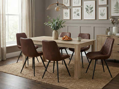 Skog Wooden Dining Table - 160 cm & Tricia PU Dining Chair x6 Brown