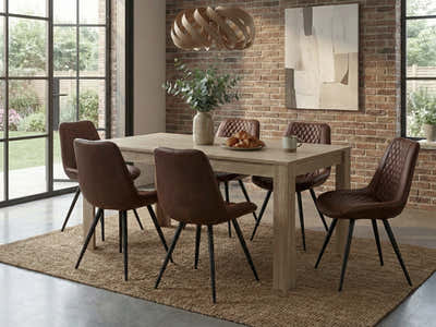 Skog Wooden Dining Table - 160 cm & Tricia PU Dining Chair x6 Dark Brown