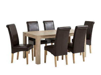Skog Wooden Dining Table - 160 cm & Giesle PU Dining Chair Dark Brown x6