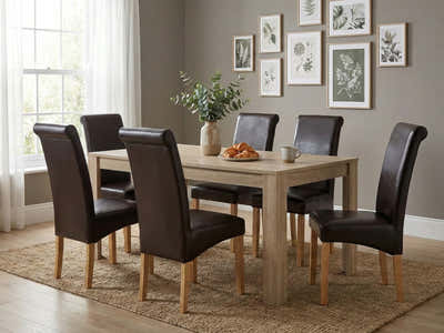 Skog Wooden Dining Table - 160 cm & Giesle PU Dining Chair Dark Brown x6