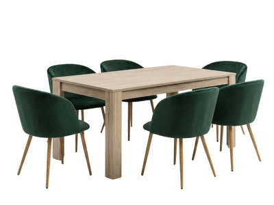 Skog Wooden Dining Table - 160 cm & Parson Velvet Dining Chair Teal x6