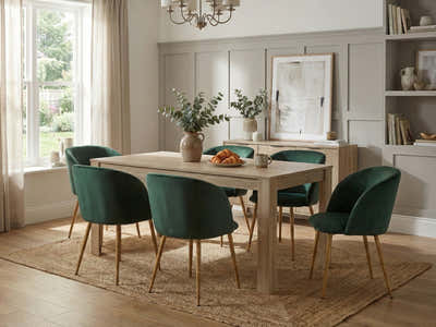 Skog Wooden Dining Table - 160 cm & Parson Velvet Dining Chair Teal x6