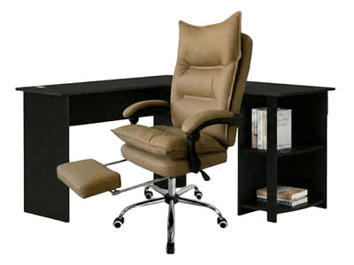 Korr Corner Office Desk & New Markus Office Chair with Footrest PU Khaki
