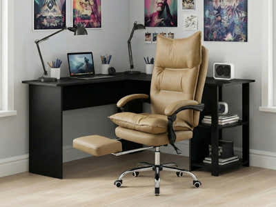 Korr Corner Office Desk & New Markus Office Chair with Footrest PU Khaki