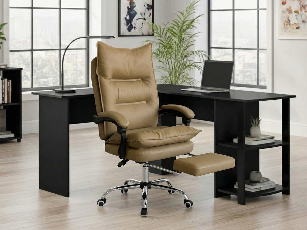 Korr Corner Office Desk & New Markus Office Chair with Footrest PU Khaki